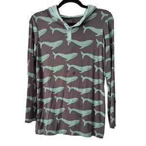 Kickee Pants Whale Print Hooded Long Sleeve Bamboo Viscose Boys Shirt Size XL